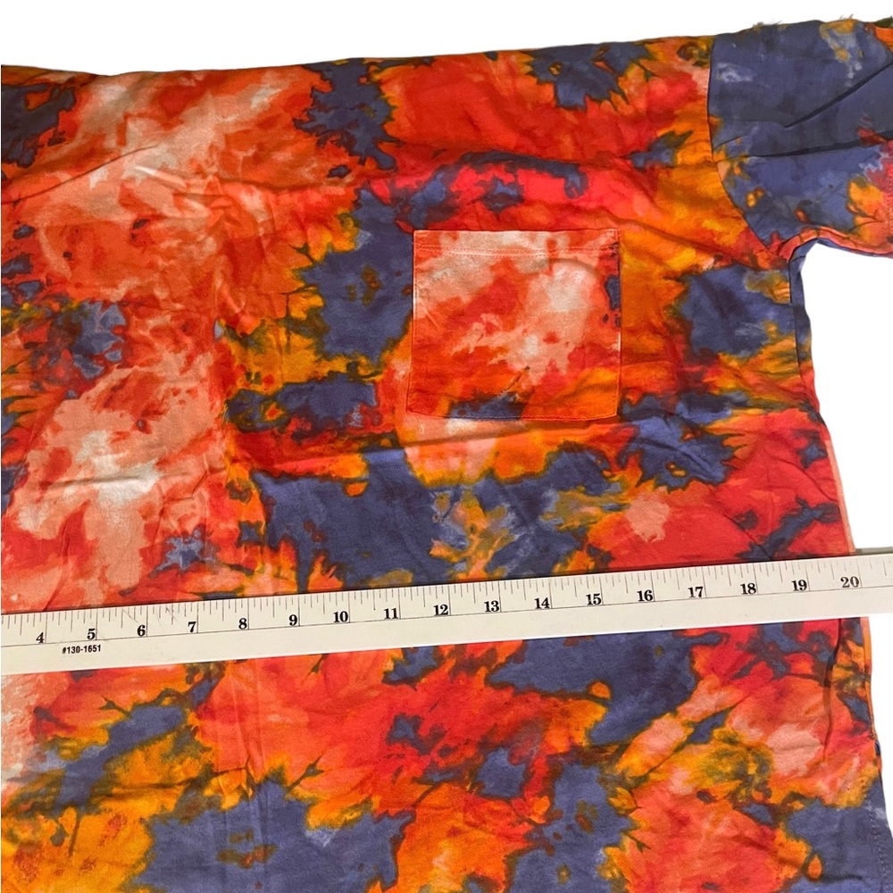 Ambiance | Women’s Shirt Blue - Red -  Orange Tie Dye Chest Pocket Basic Shirt - Picture 13 of 16